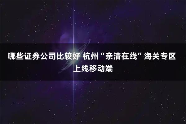 哪些证券公司比较好 杭州“亲清在线”海关专区 上线移动端