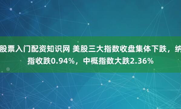 股票入门配资知识网 美股三大指数收盘集体下跌，纳指收跌0.94%，中概指数大跌2.36%